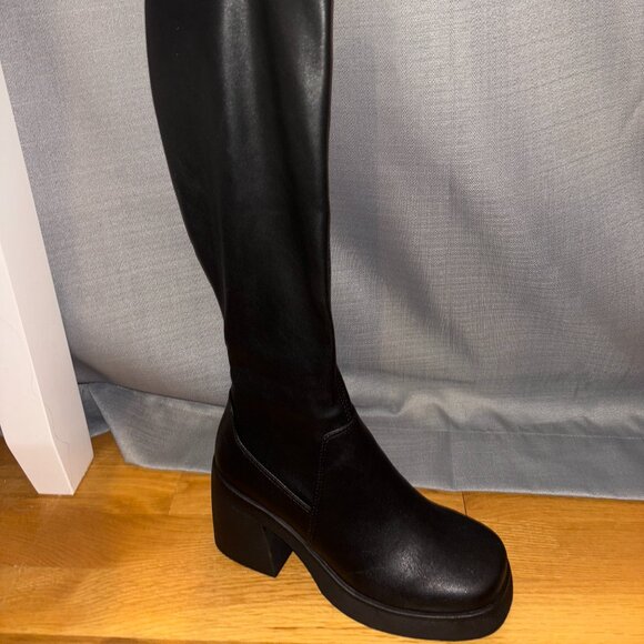 Steve Madden Berkleigh Black Wide Calf Boots - Picture 1 of 7